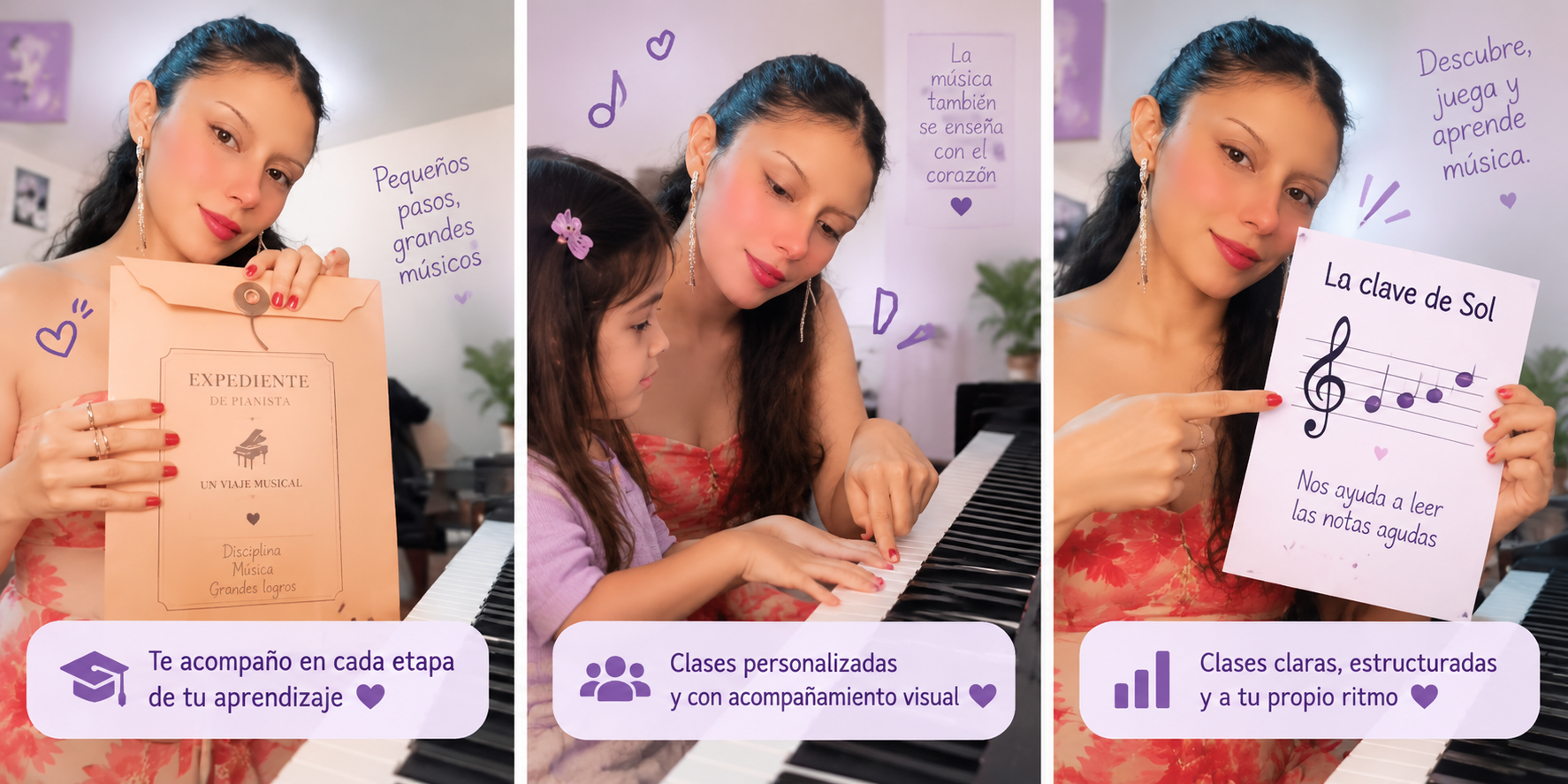 Naty enseñando piano